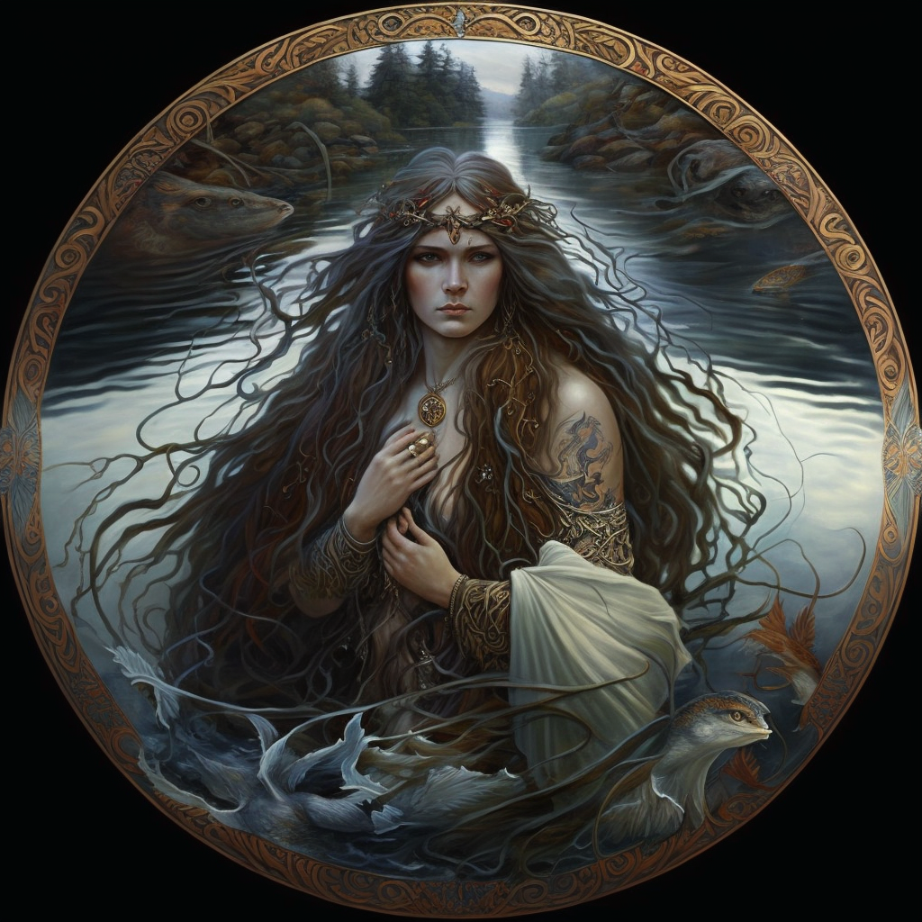 The beautiful goddes in her flowing river.